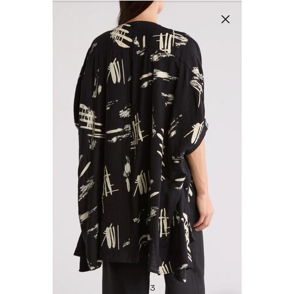 Patrizia Luca Milano Short Sleeve High Low Button Up Artsy Relaxed Top One Size - Picture 2 of 9